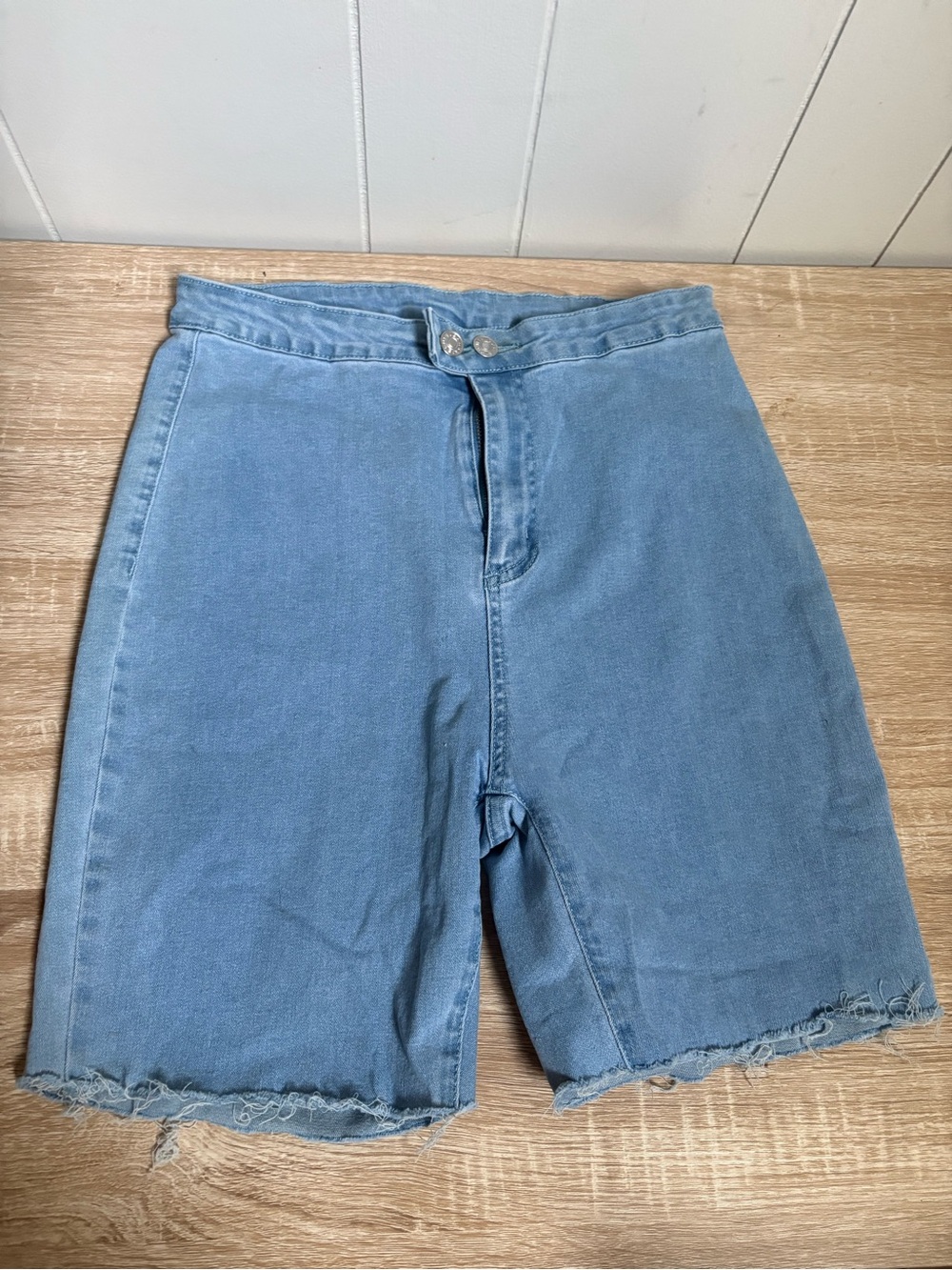 SHEIN Light Blue High-Rise Denim Bermuda Shorts
